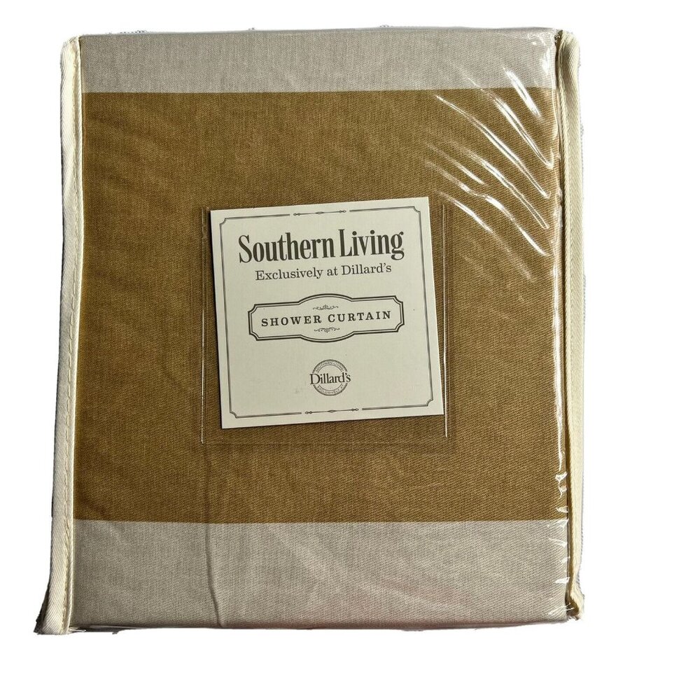 Southern Living Mirabelle Tan Beige Stripe Bathroom Shower Curtain 72 In x 72 in